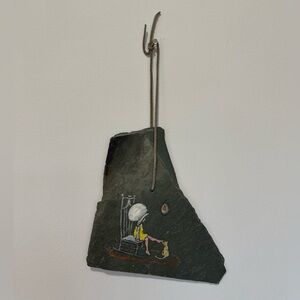 Hand-Painted Slate Wall Art with Child and Cat